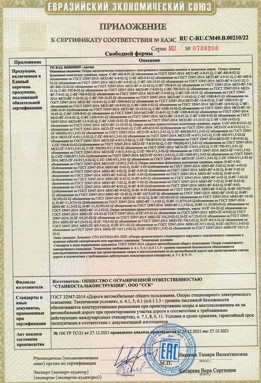 Сертификат опоры граненые МСО-ФГ, МНО-ФГ, МСО-ПГ, МНО-ПГ, СФГ, СПГ, НФГ, НПГ страница 2